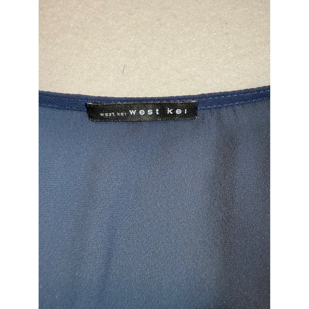 West Kei Women's Blue Long Sleeve Tie Front Blouse Top - Picture 3 of 4